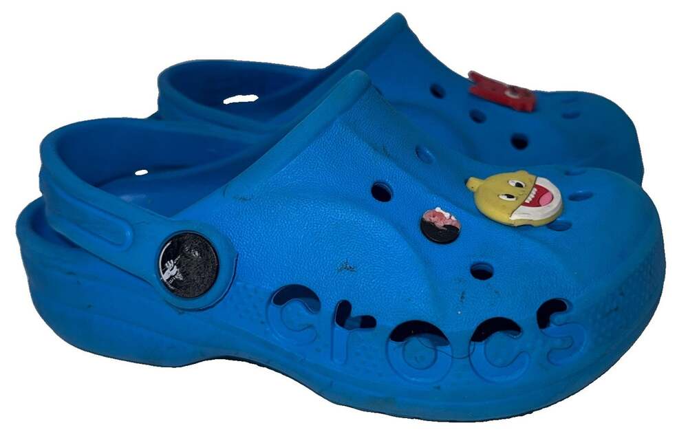 Crocs Classic Clog Kids Size C10 Blue Baby Shark Pinkfong Jibbitz Charms